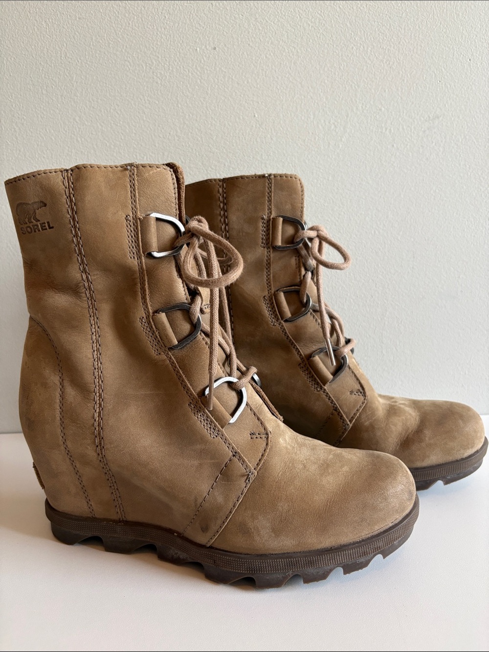 Sorel Women's Lace-Up Wedge Boots in Taupe Brown